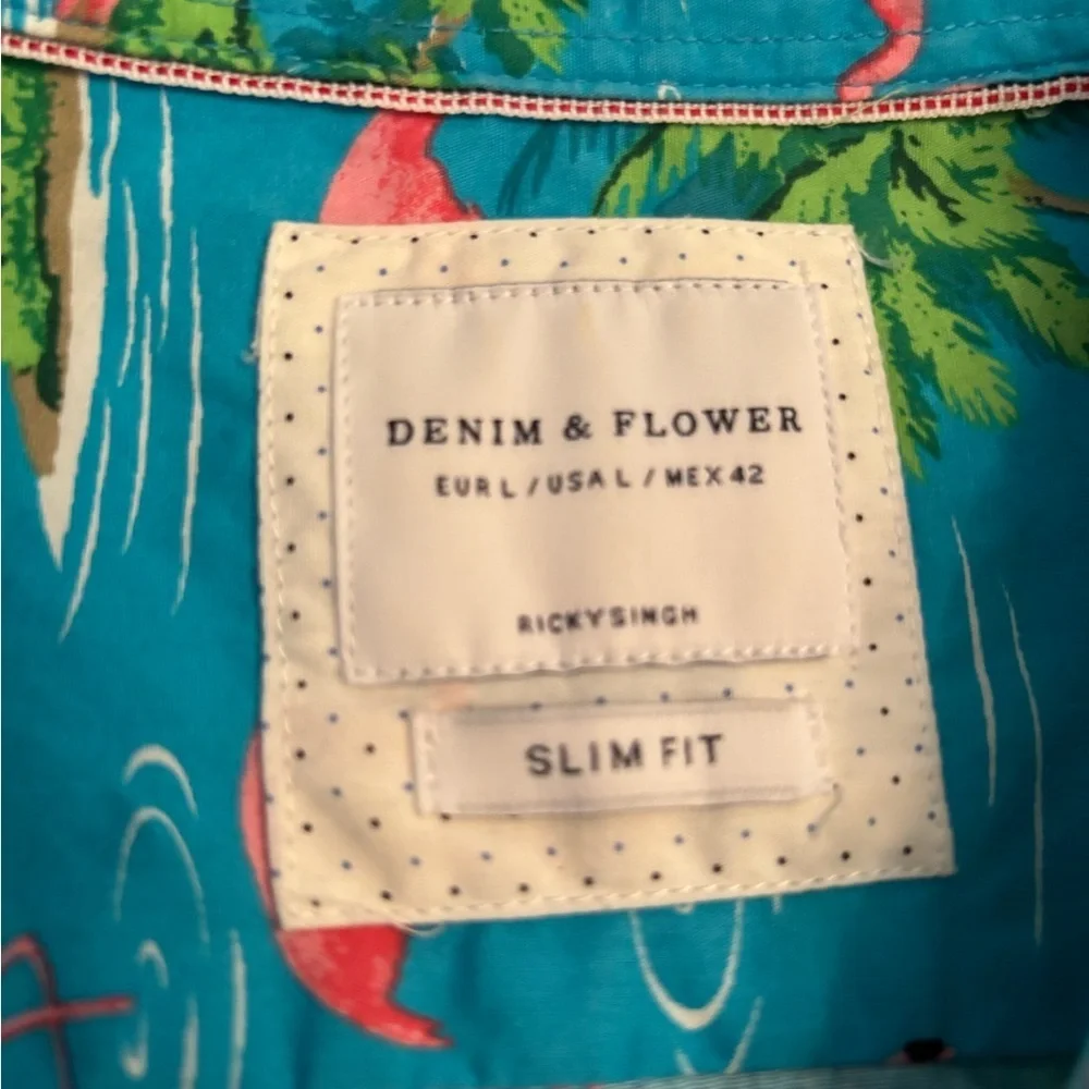 Denim & Flower Ricky Singh Flamingo Shirt - Men’s Size L - Slim Fit
